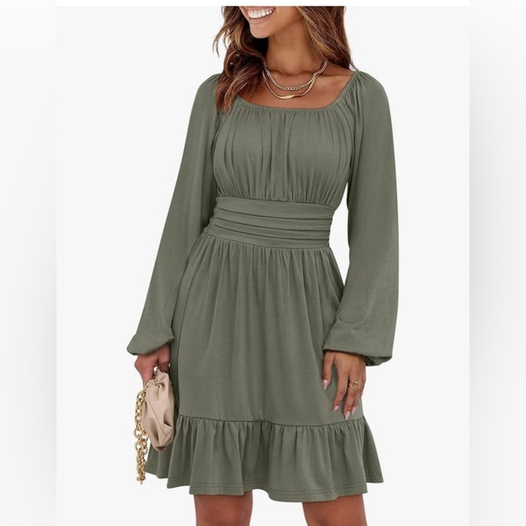 anrabess Dresses & Skirts - Chic Long Sleeve Olive Dress